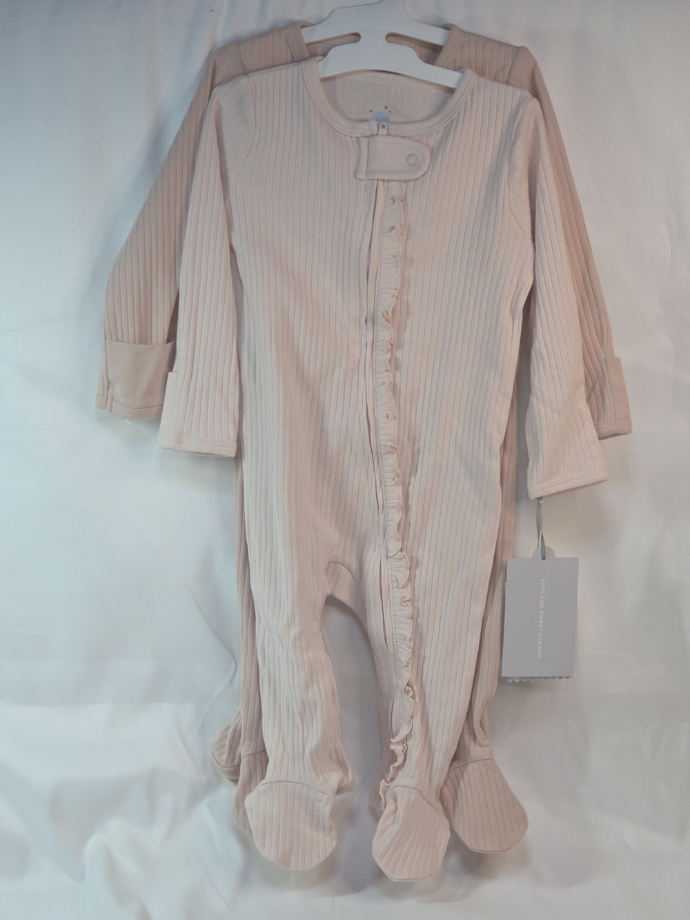 2 Pc. Cloud Island Ribbed Pink Footed One-Piece Pajama 3-6M